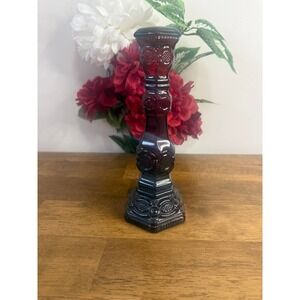 Avon Cape Cod Ruby Red Glass Candlestick‎ Holder Vintage Pressed Glass Candle
